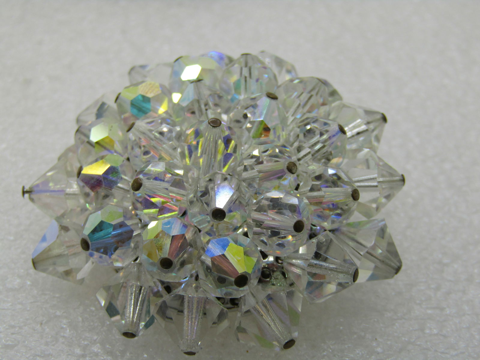 Vintage Aurora Borealis Crystal Brooch, 1.75" - 4