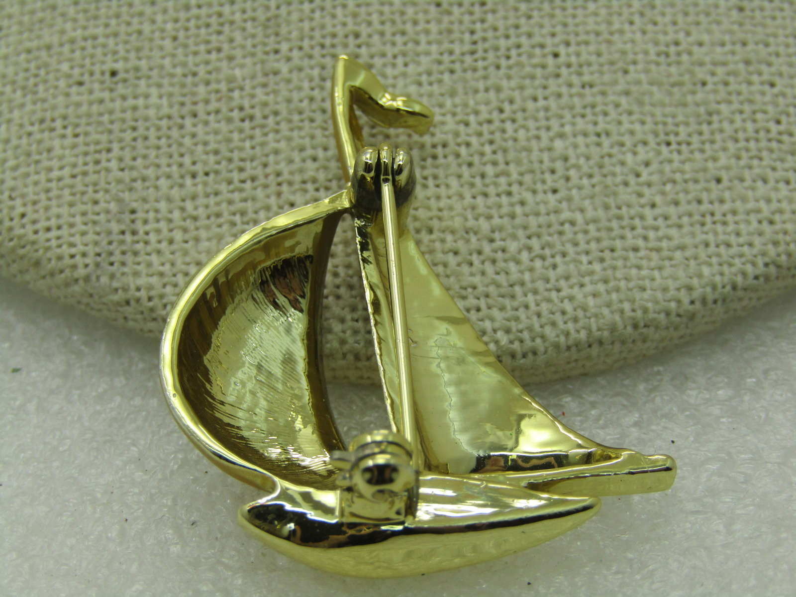 Vintage Sailboat Brooch, Textured & Smooth Gold Tone, 1960's-1970's, 1.75" - 6