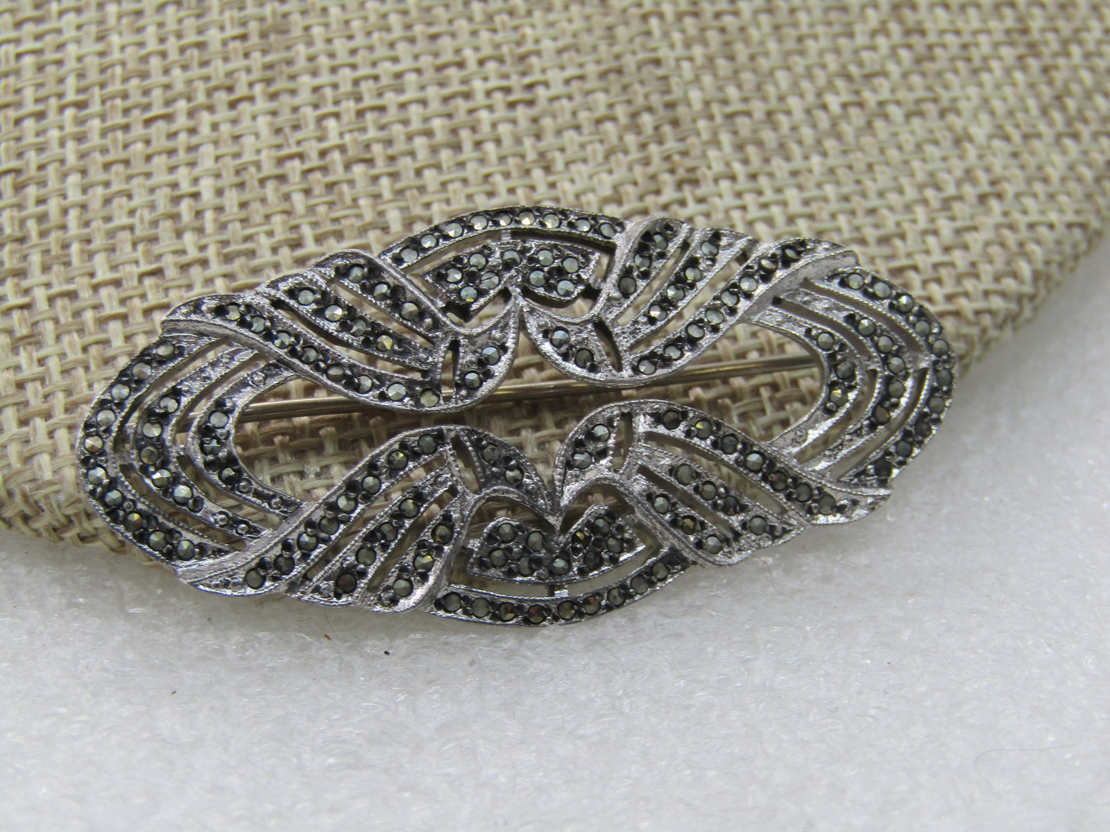 Vintage Sterling Marcasite Open Brooch, 2" - 2
