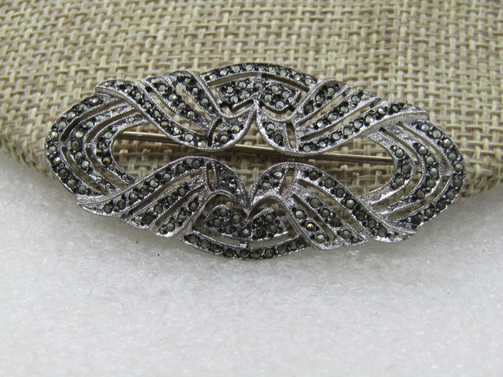 Vintage Sterling Marcasite Open Brooch, 2" - 3