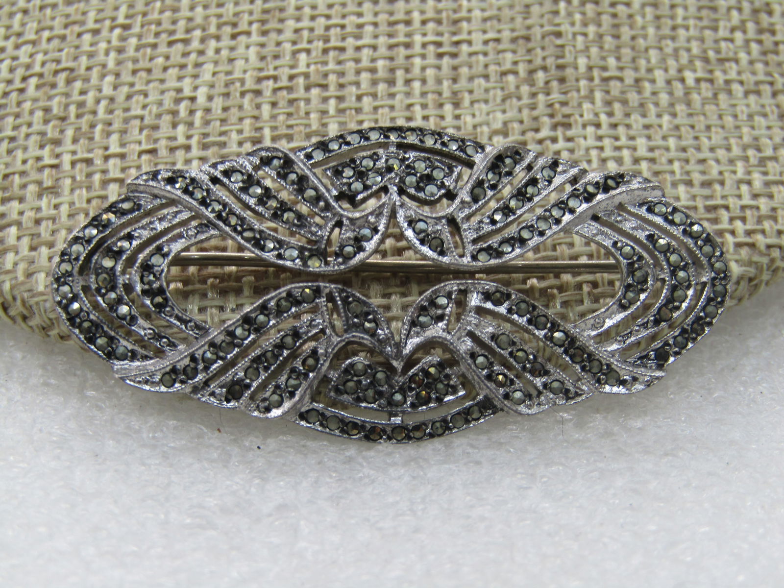 Vintage Sterling Marcasite Open Brooch, 2" - 4