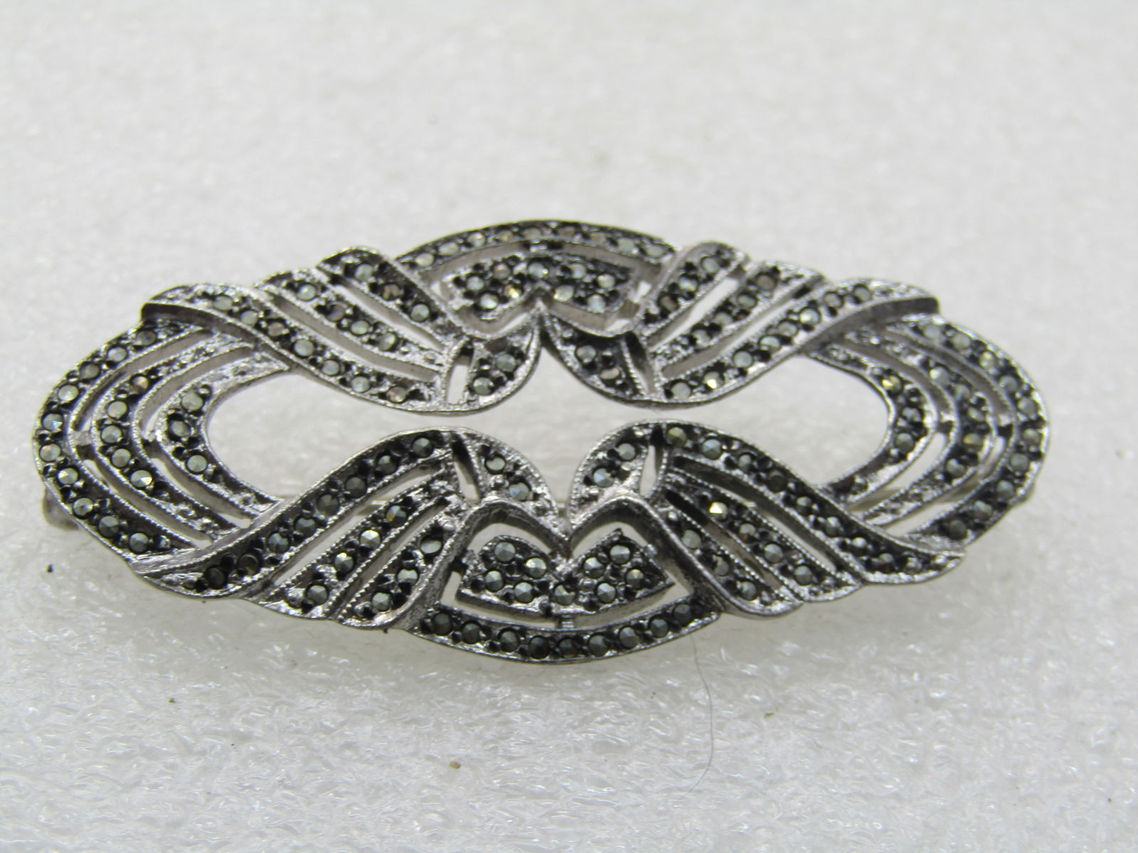 Vintage Sterling Marcasite Open Brooch, 2" - 6