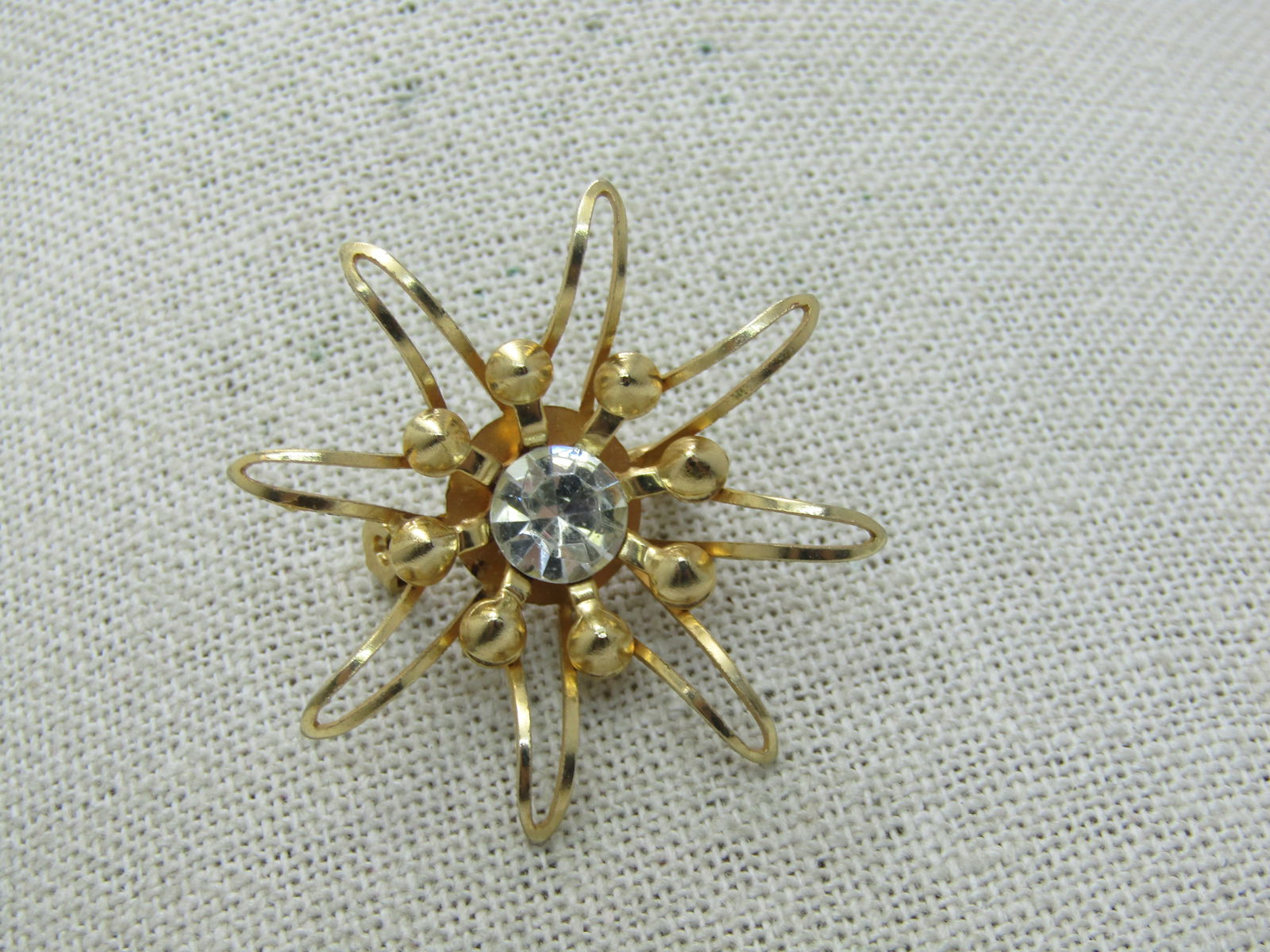 Vintage Rhinestone Starburst/Blossom Brooch, 1960's, Gold Tone - 2