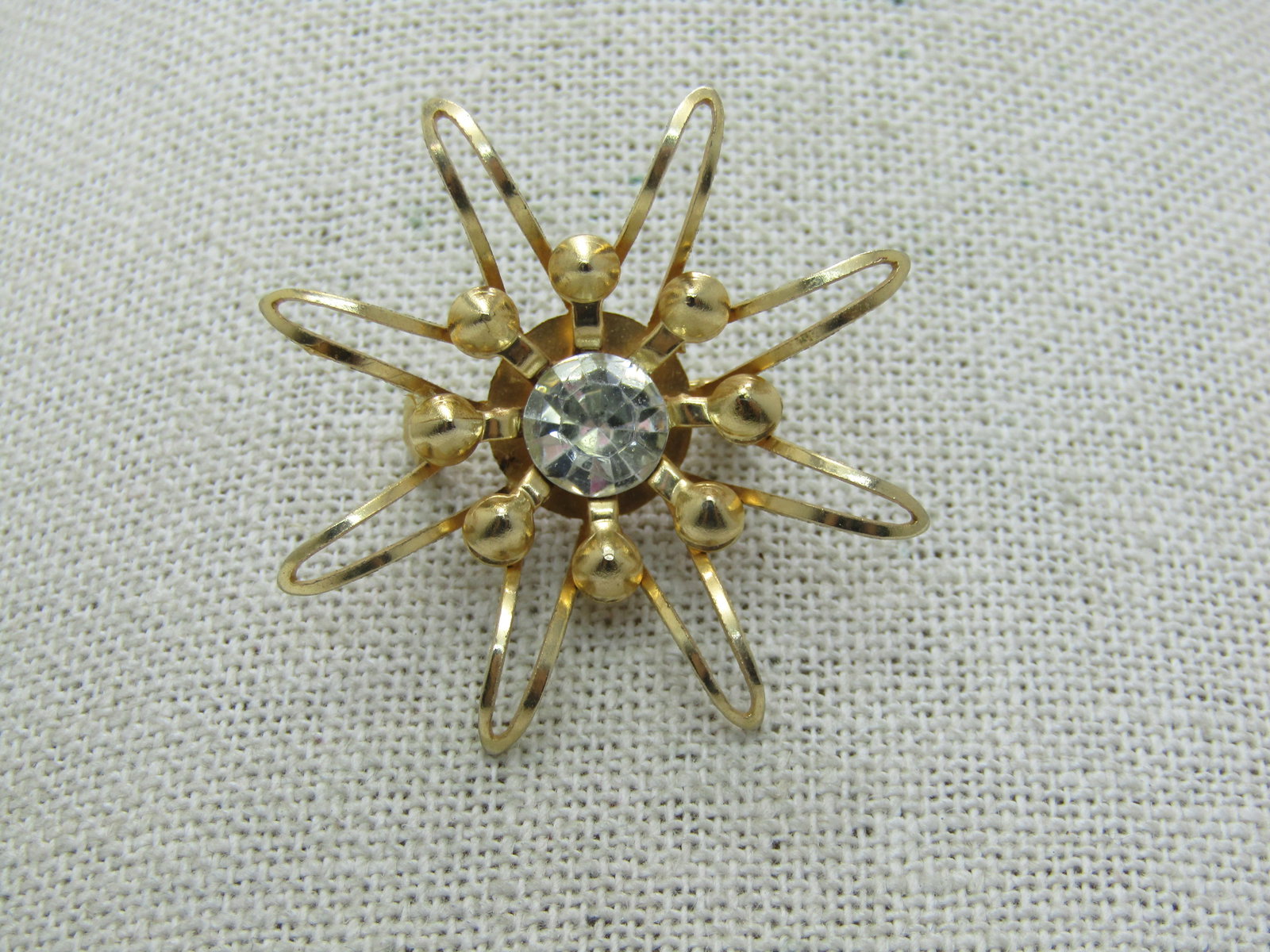 Vintage Rhinestone Starburst/Blossom Brooch, 1960's, Gold Tone - 3