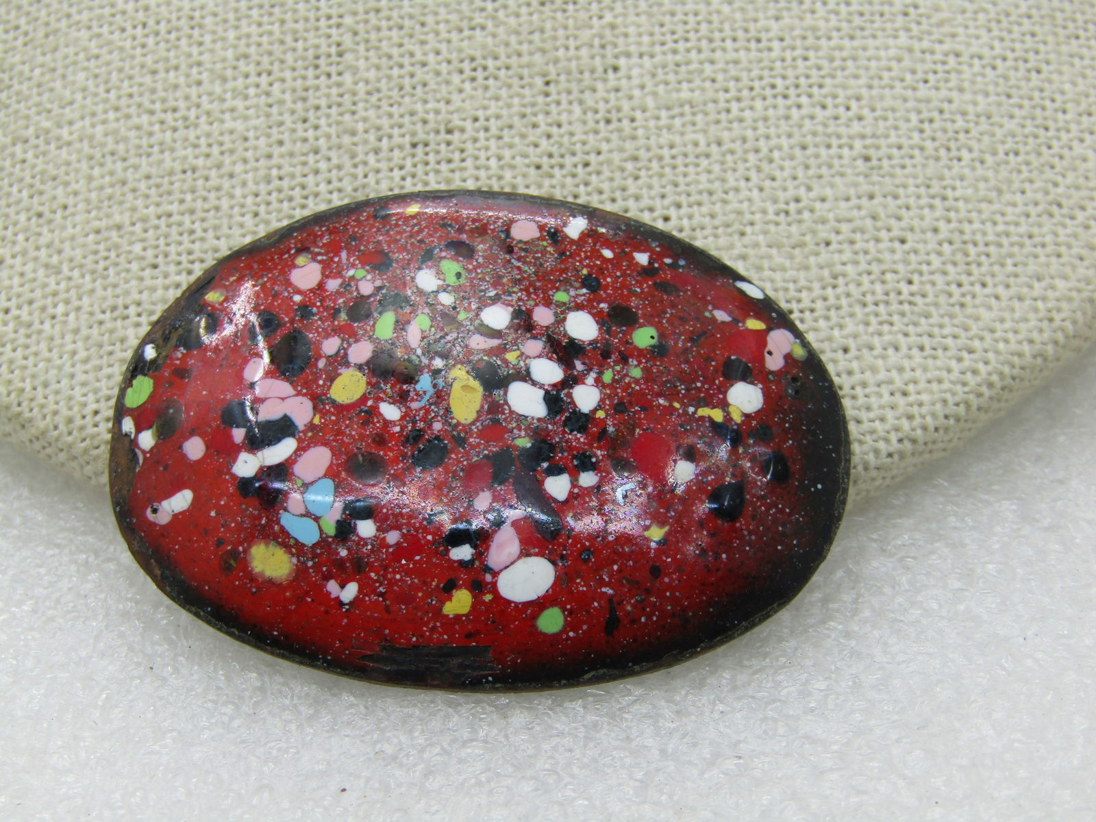 Vintage Enameled Copper Speckled Brooch, 1960's, 2" - 2