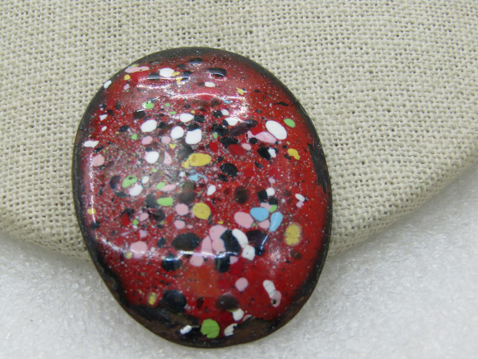 Vintage Enameled Copper Speckled Brooch, 1960's, 2" - 3
