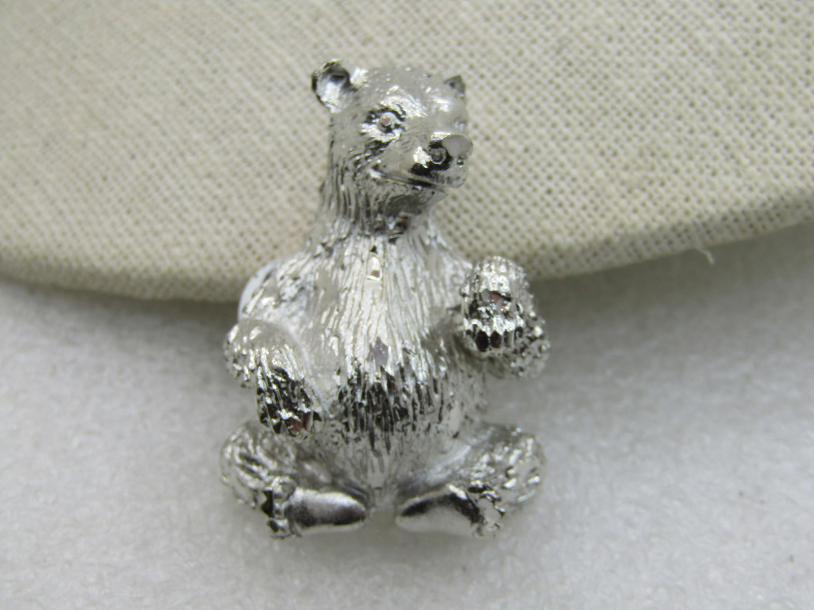 Vintage Sitting Bear Brooch, Silver Tone, 1.5" - 3