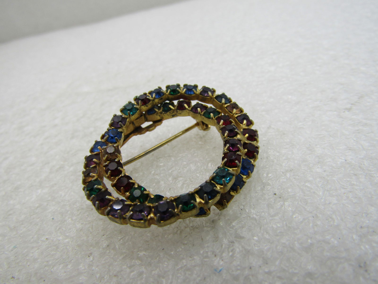 Vintage Double Circle Rhinestone Brooch, 1-3/8", 1960's-1970's - 2