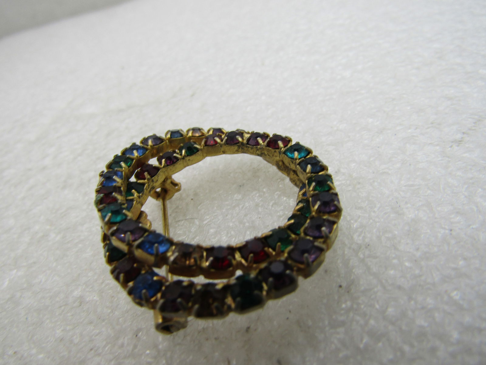 Vintage Double Circle Rhinestone Brooch, 1-3/8", 1960's-1970's - 3