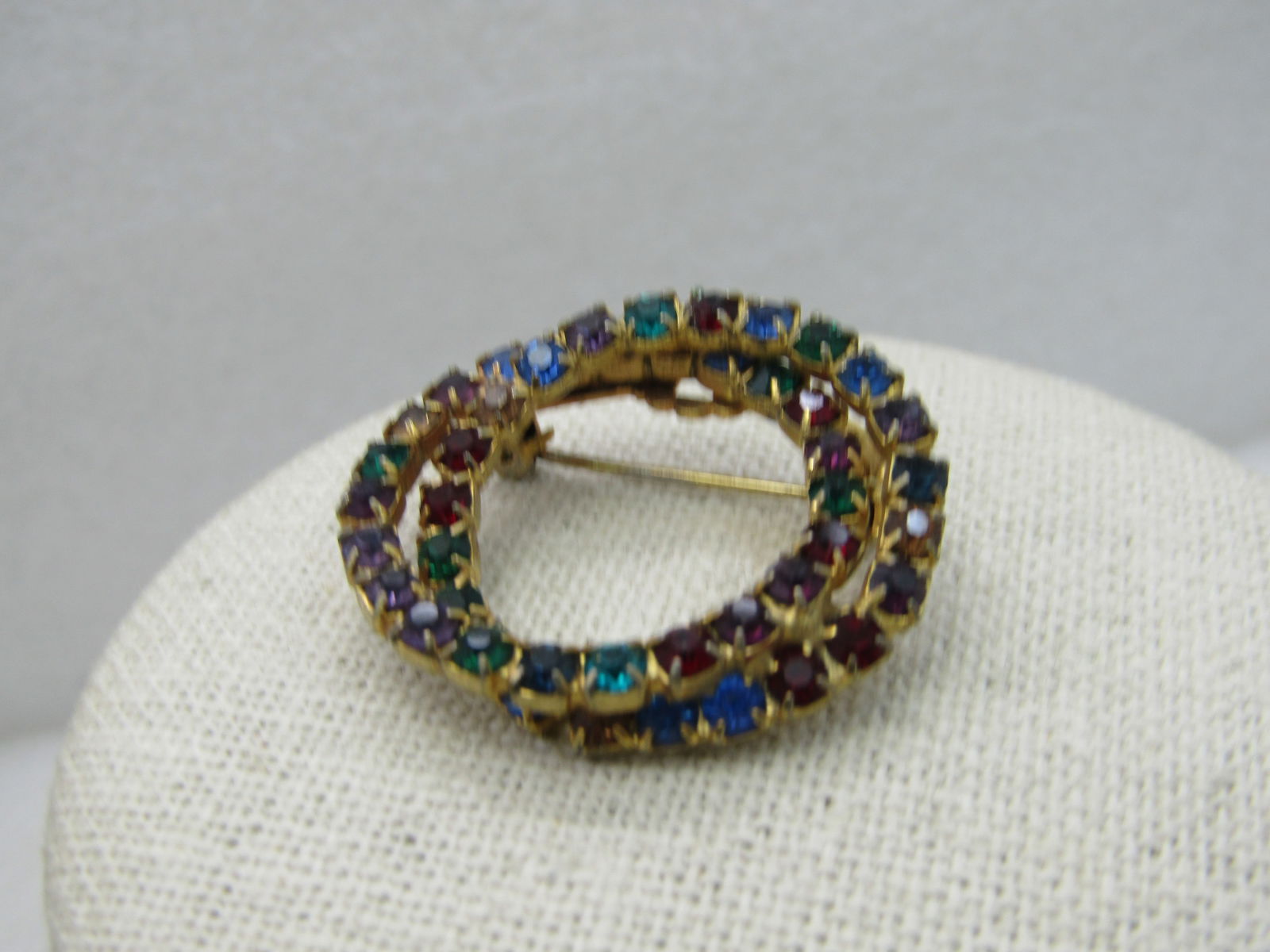 Vintage Double Circle Rhinestone Brooch, 1-3/8", 1960's-1970's - 5
