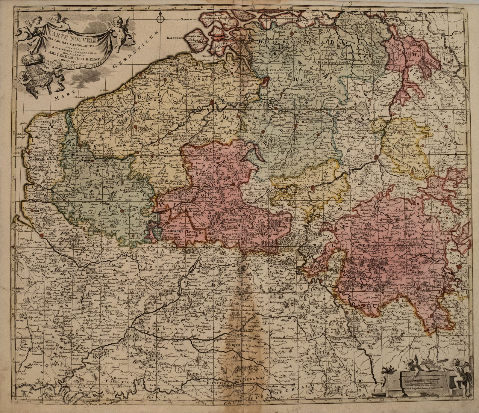 1792 Elwe Map of Southern Netherlands to Belgium to Northern France -- Carte Nouvelle des Pais Bas (1 of 1)
