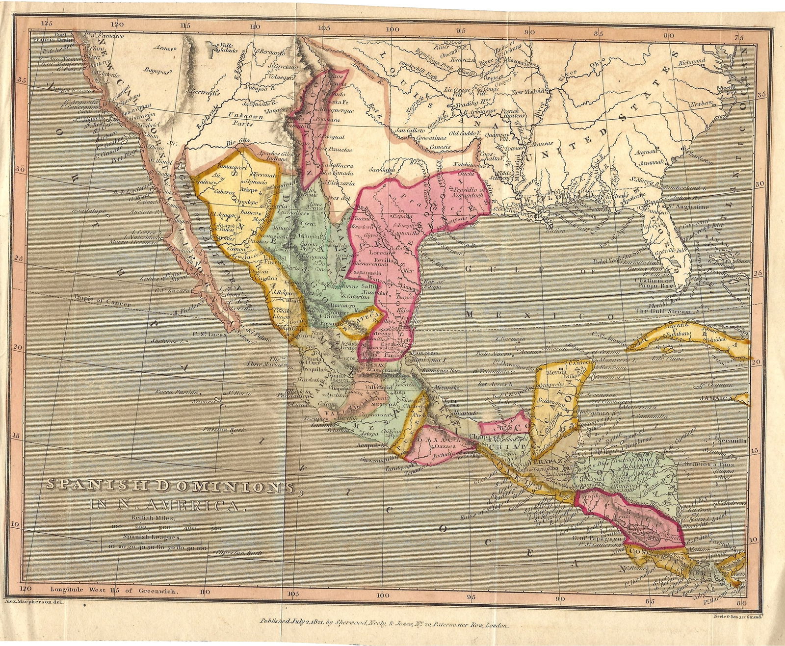 1833 Fisher Map of Mexico and Central America -- Spanish Dominions, in N. America (1 of 1)