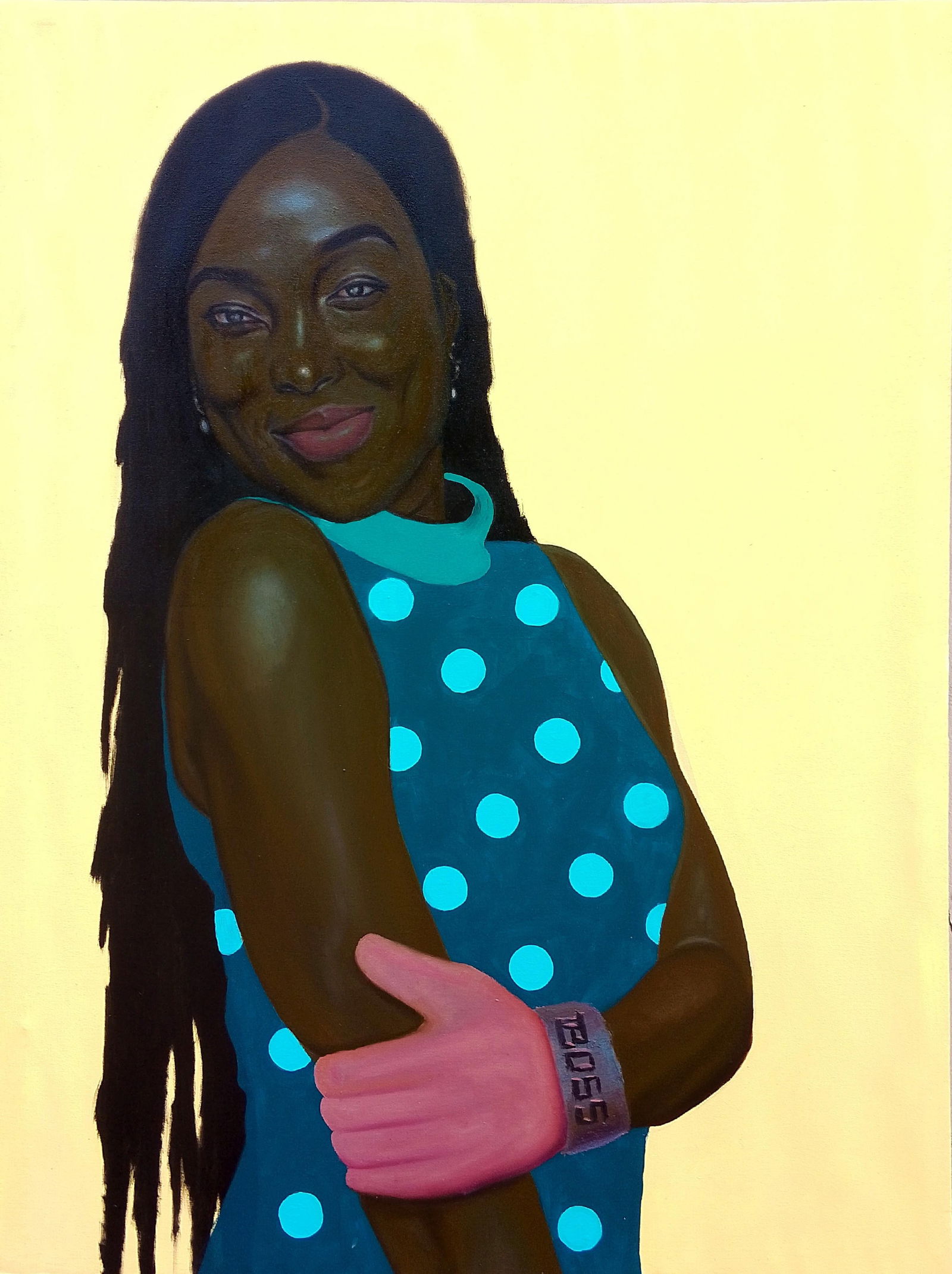 Babatunde Adeogun, Boss Madam - 21st Century, Contemporary, Figurative Portrait, Africa Women, 2024: Creator: Babatunde Adeogun (1990, Nigerian) Creation Year: 2024 Dimensions: Height: 47.5 in (120.65 cm)Width: 35.5 in (90.17 cm)Depth: 1 in (2.54 cm) Medium: Canvas,Oil,Acrylic Movement & Style: Conte