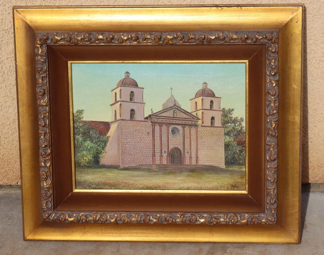 DYCKIE WALLACE California Original oil painting Santa Barbara Mission: Title:DYCKIE WALLACE California Original oil painting Santa Barbara Mission Description:DYCKIE WALLACE (1923-2003). California oil painting of Santa Barbara Mission, 12" x 16" oil on canvas (framed si