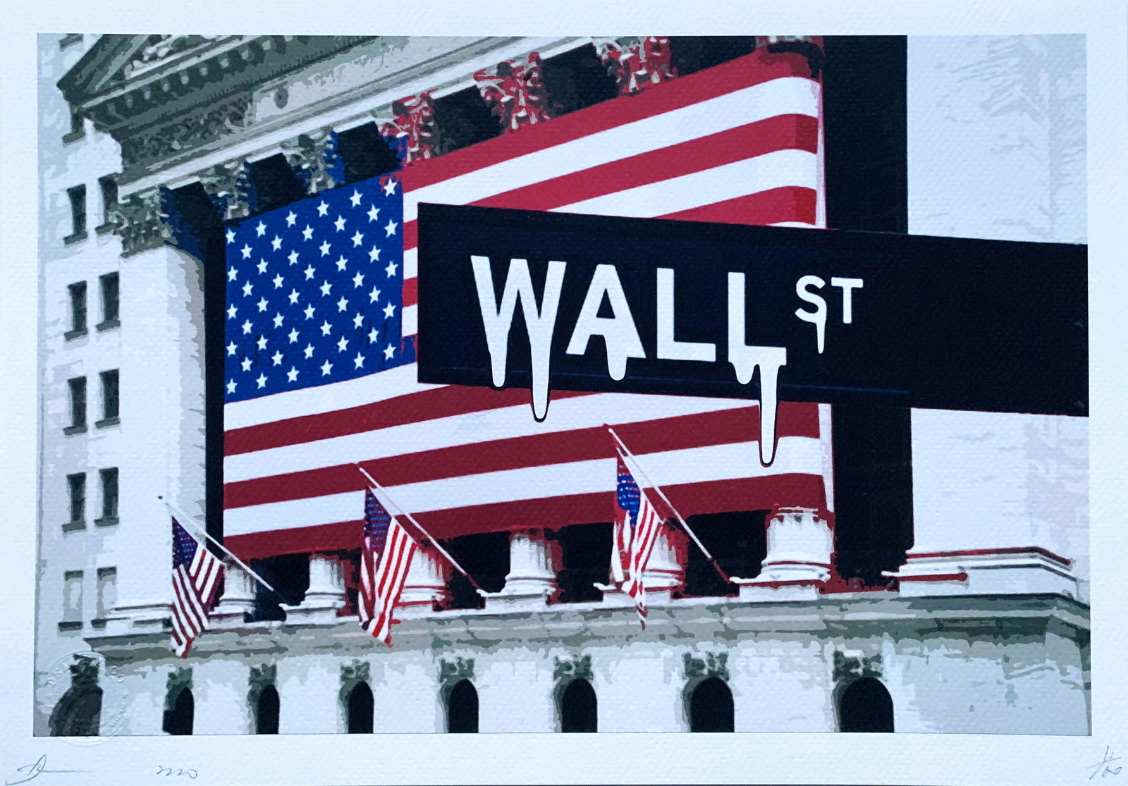 Death NYC Wall St: Title:Death NYC Wall St Date/Period:21st Century Materials:Giclee on Fine art 300 gsm paper Size:17 3/4 x 12 1/2 inches Description:Artist: Death NYC, limited edition giclee on paper, out of eddition