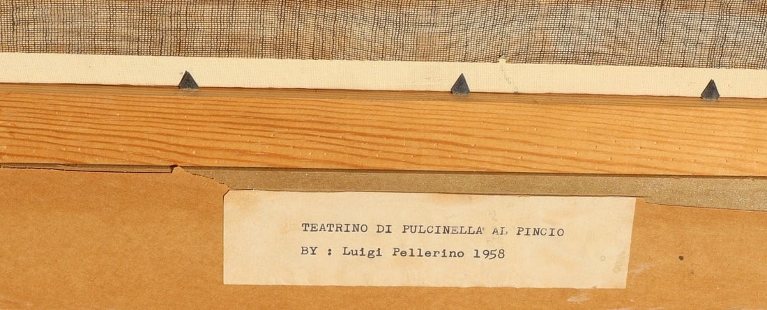 Luigi Pellegrino (Italian 1905-1970) Pulcinella's Puppet Theatre Rome 1958 oil - 6