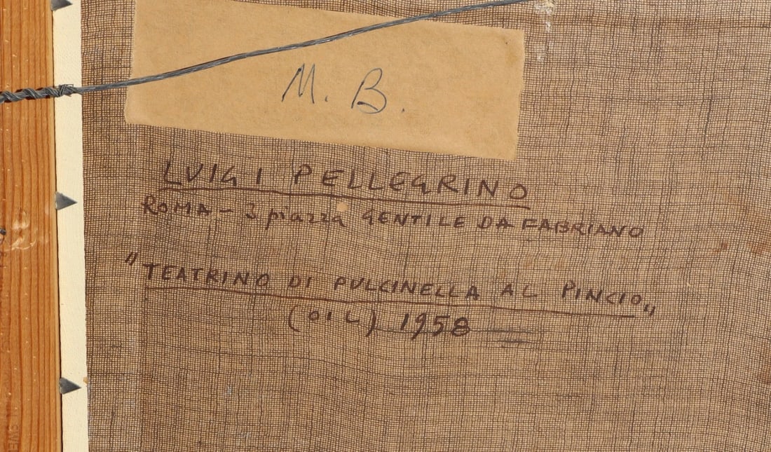 Luigi Pellegrino (Italian 1905-1970) Pulcinella's Puppet Theatre Rome 1958 oil - 7