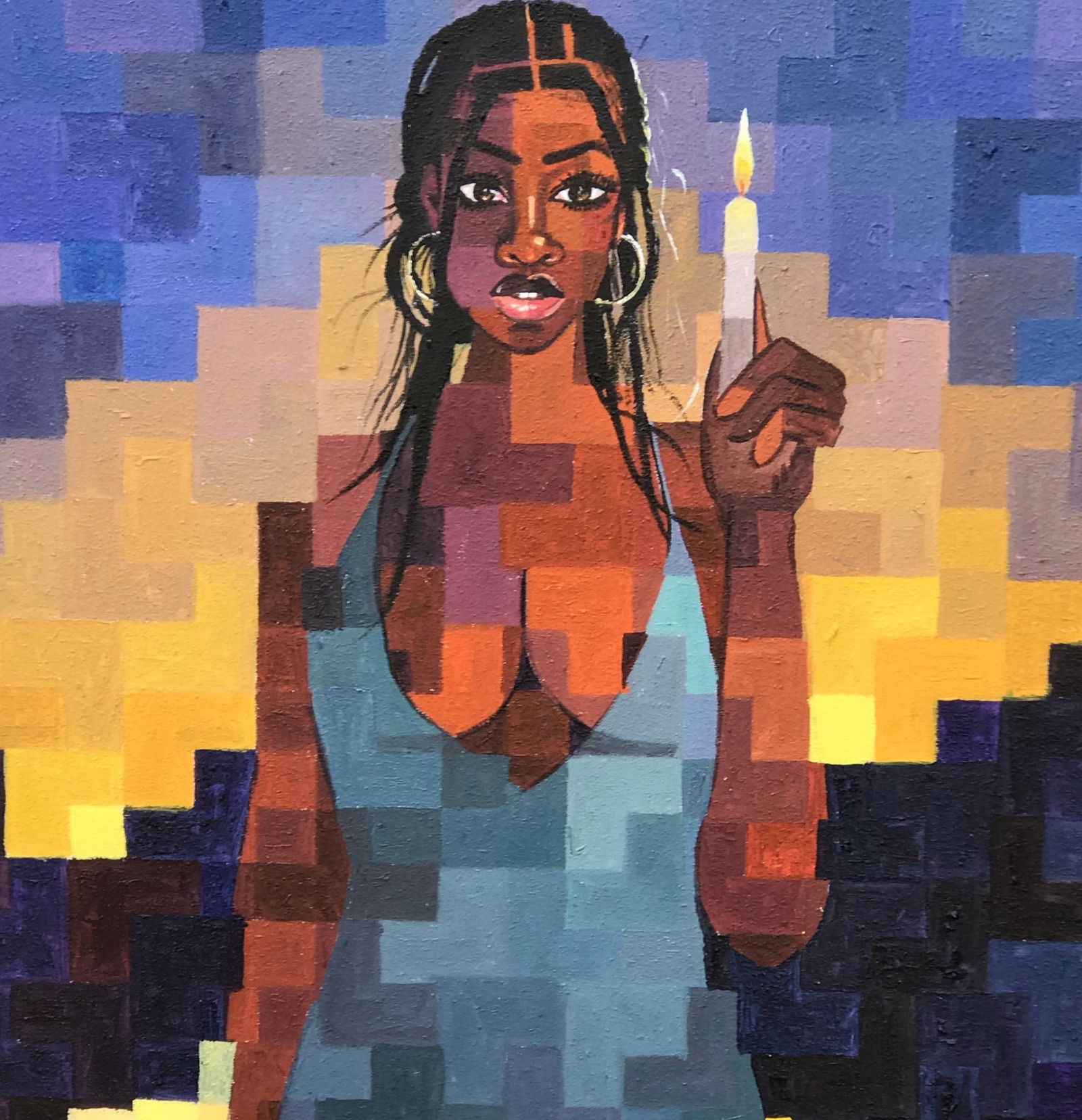 Olamilekan Okunade, Light Bearer - 21st Century, Contemporary, Figurative, Pixelated, Women, Candle, - 7