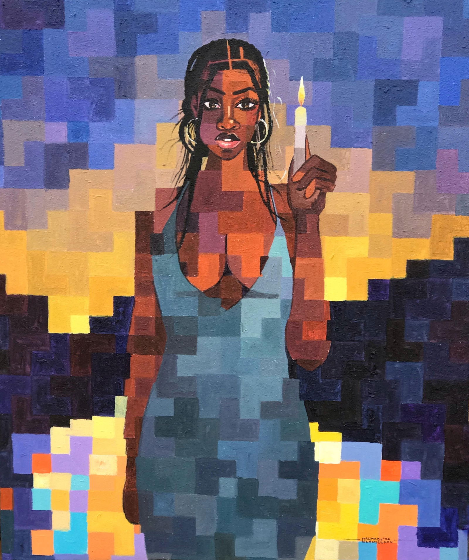 Olamilekan Okunade, Light Bearer - 21st Century, Contemporary, Figurative, Pixelated, Women, Candle, - 8