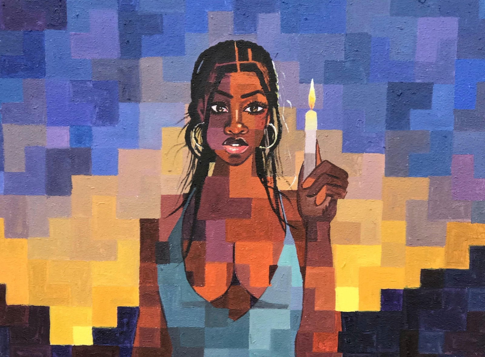 Olamilekan Okunade, Light Bearer - 21st Century, Contemporary, Figurative, Pixelated, Women, Candle, - 9