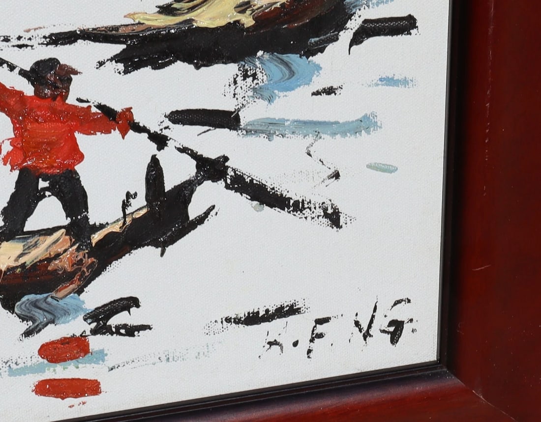 GUY ROWBURY Original Acrylic painting Snow Falling on a Farm in Winter Early 70s - 3