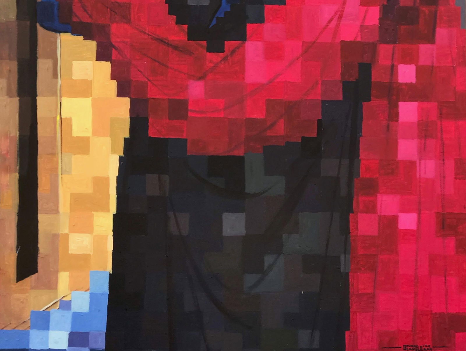Olamilekan Okunade, Woman King -21st Century, Contemporary, Figurative, Pixelated, Red, Crown - 3