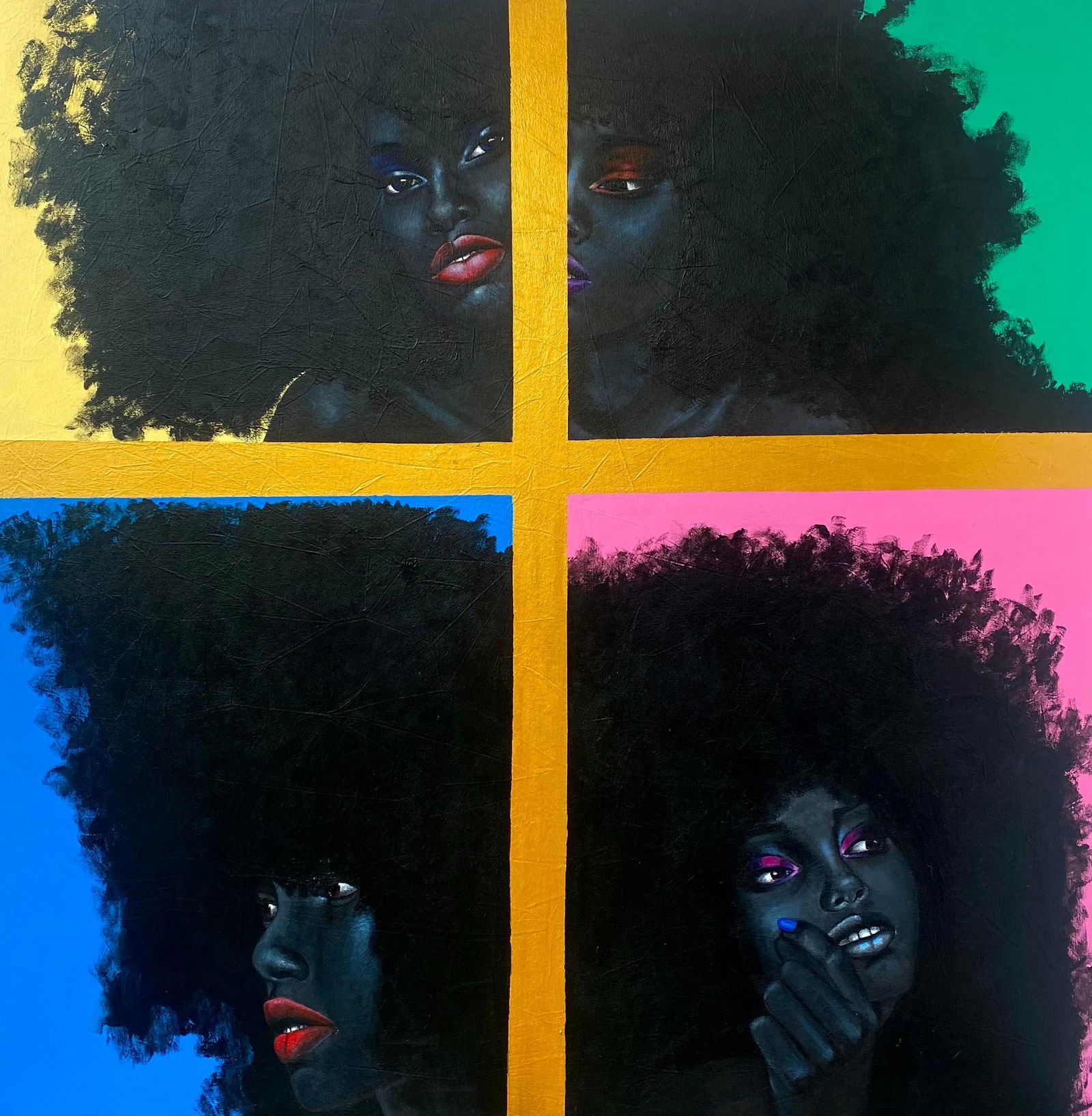 Samson Toba, Face and Phases - 21st Century, Contemporary, Figurative Portrait, African Women, 2024: Creator: Samson Toba (Nigerian) Creation Year: 2024 Dimensions: Height: 48 in (121.92 cm)Width: 48 in (121.92 cm)Depth: 1 in (2.54 cm) Medium: Acrylic,Canvas Movement & Style: Expressionist