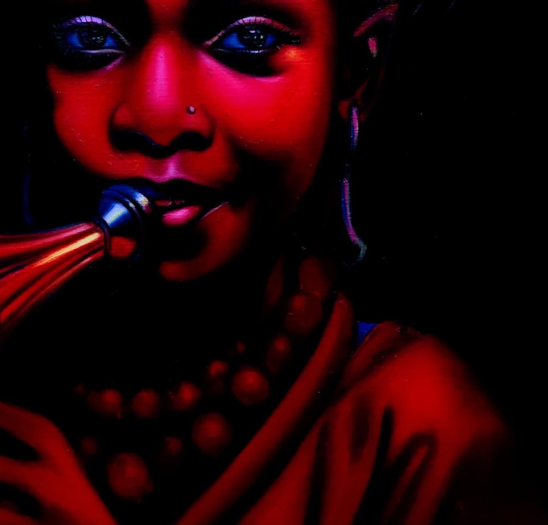 Awosola Michael Angello, Dotted Blue - 21st Century, Contemporary, Figurative Portrait, Oil, Music, - 8