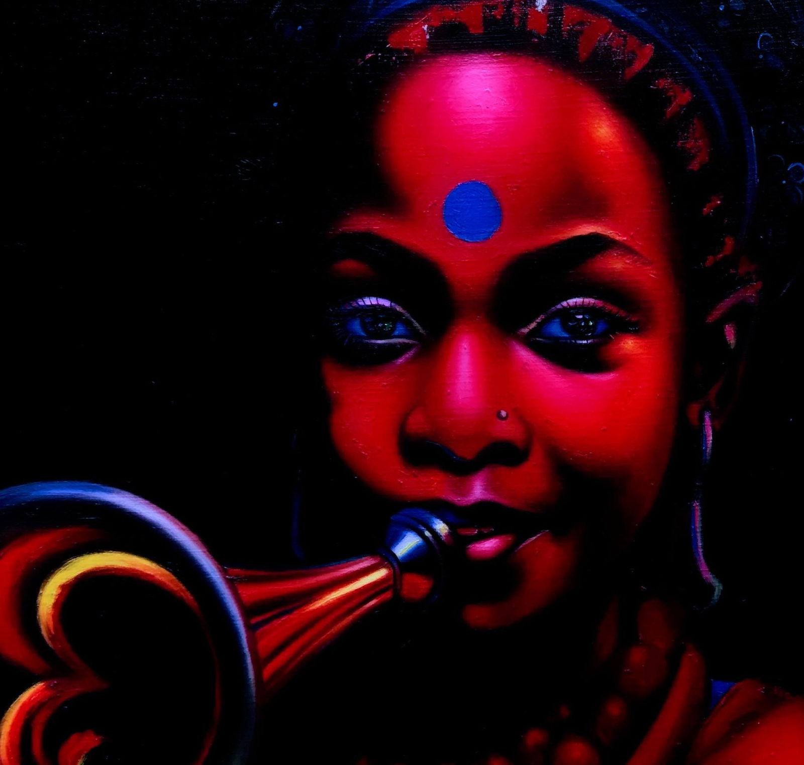 Awosola Michael Angello, Dotted Blue - 21st Century, Contemporary, Figurative Portrait, Oil, Music, - 9