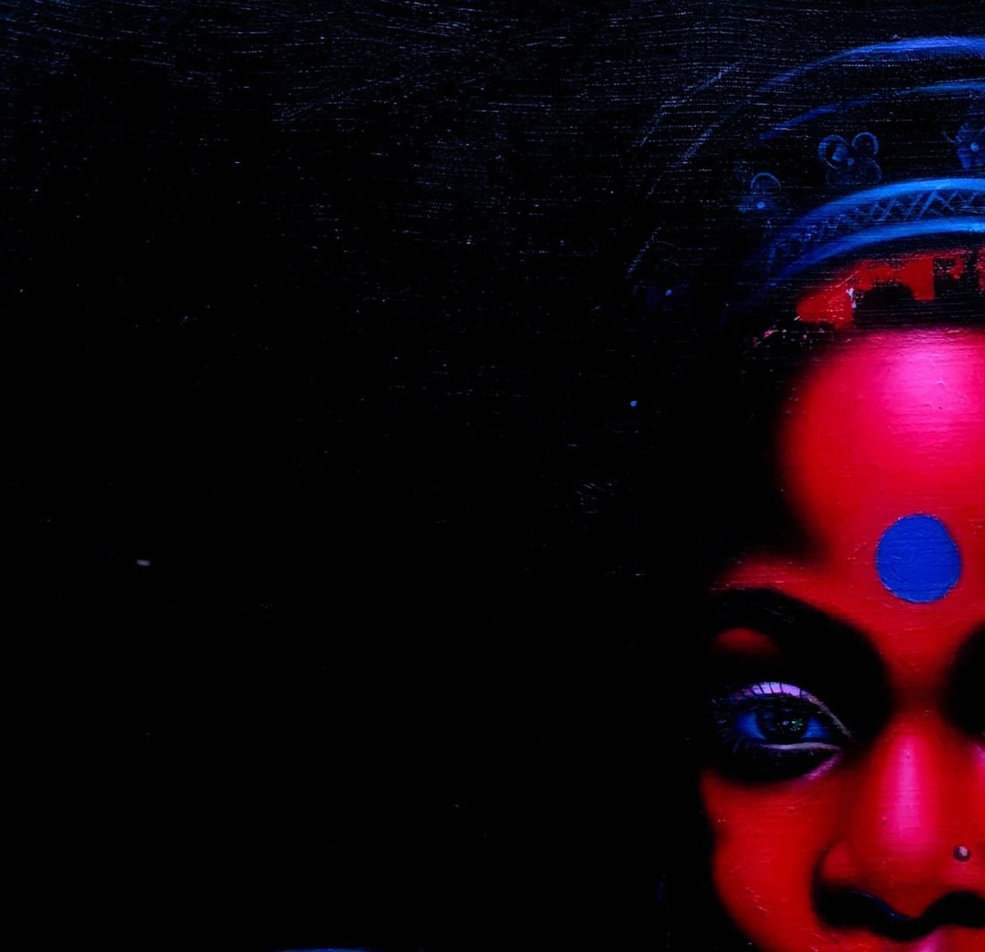 Awosola Michael Angello, Dotted Blue - 21st Century, Contemporary, Figurative Portrait, Oil, Music, - 11