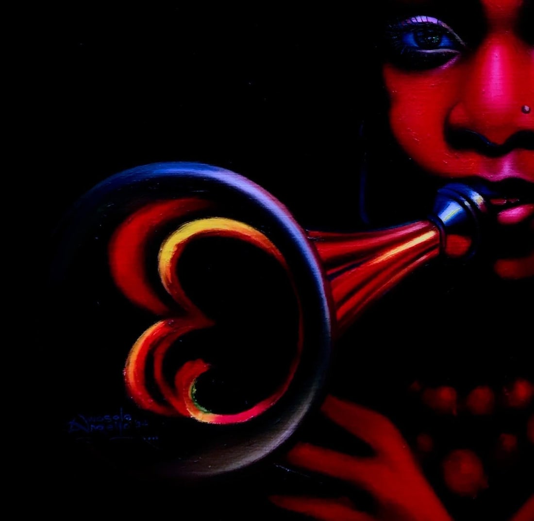 Awosola Michael Angello, Dotted Blue - 21st Century, Contemporary, Figurative Portrait, Oil, Music, - 13