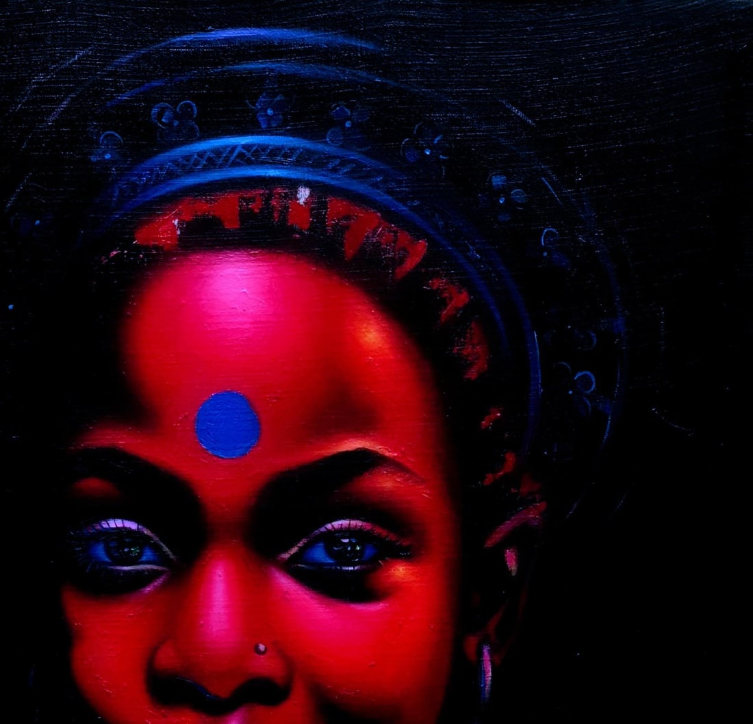 Awosola Michael Angello, Dotted Blue - 21st Century, Contemporary, Figurative Portrait, Oil, Music, - 6