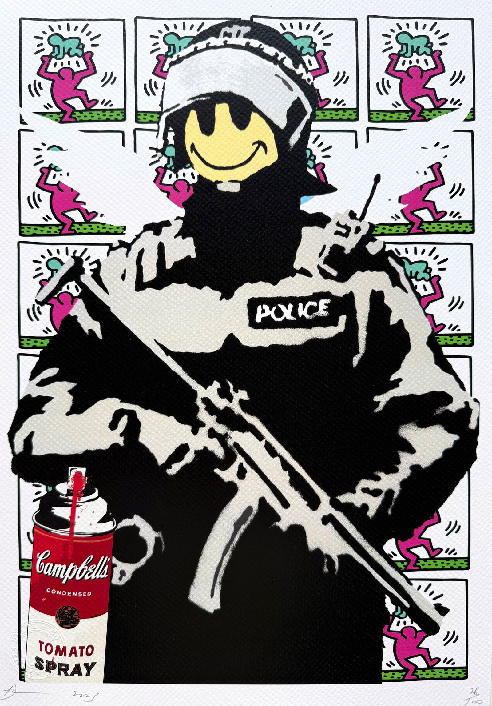 Death NYC Banksy Haring: Title:Death NYC Banksy HaringDate/Period:21st CenturyMaterials:Giclee on Fine art 300 gsm paperSize:17 3/4 x 12 1/2 inchesDescription:Artist: Death NYC, limited edition giclee on paper, out of