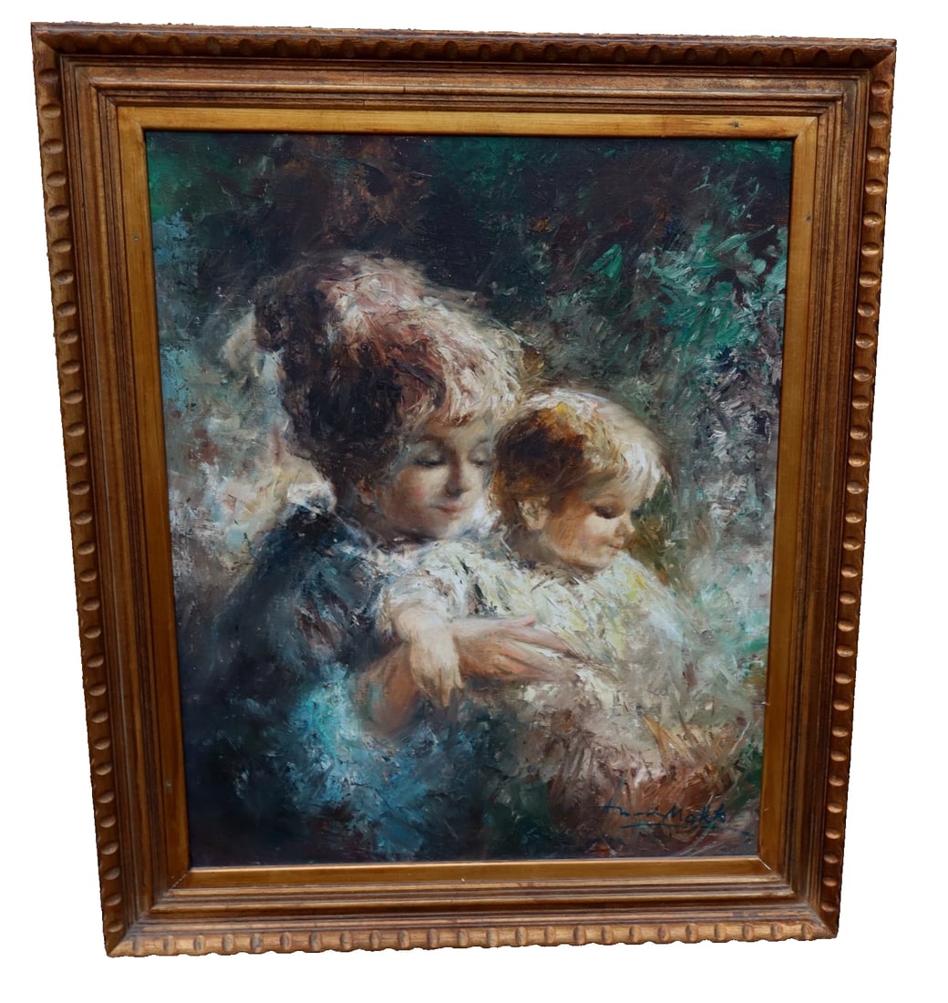 AMERICO MAKK Original oil painting Mother & Child "Mother's Love": Title:AMERICO MAKK Original oil painting Mother & Child "Mother's Love" Description:AMERICO MAKK (1927-2015). Mother and Child, 30" x 24" oil on canvas (framed size: 36-1/2" x 30-1/2") signed lower ri
