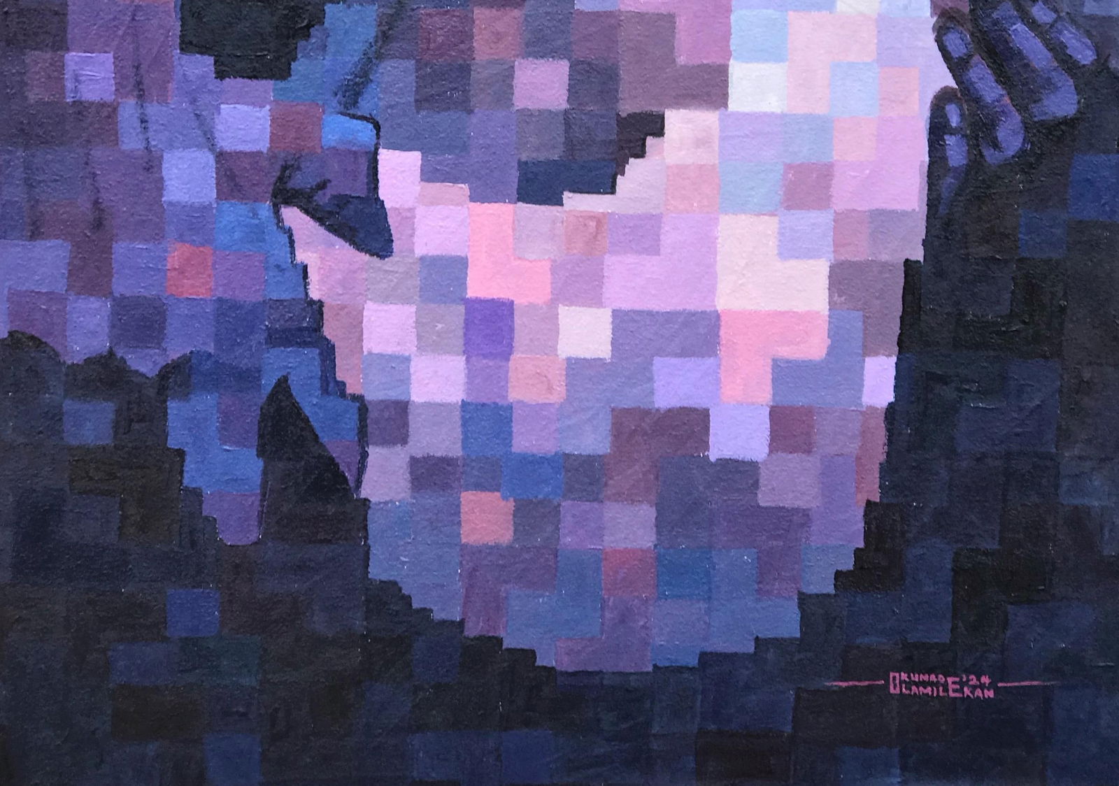 Olamilekan Okunade, Temple of God 2 - 21st Century, Contemporary, Figurative, Pixelated, Women, - 6