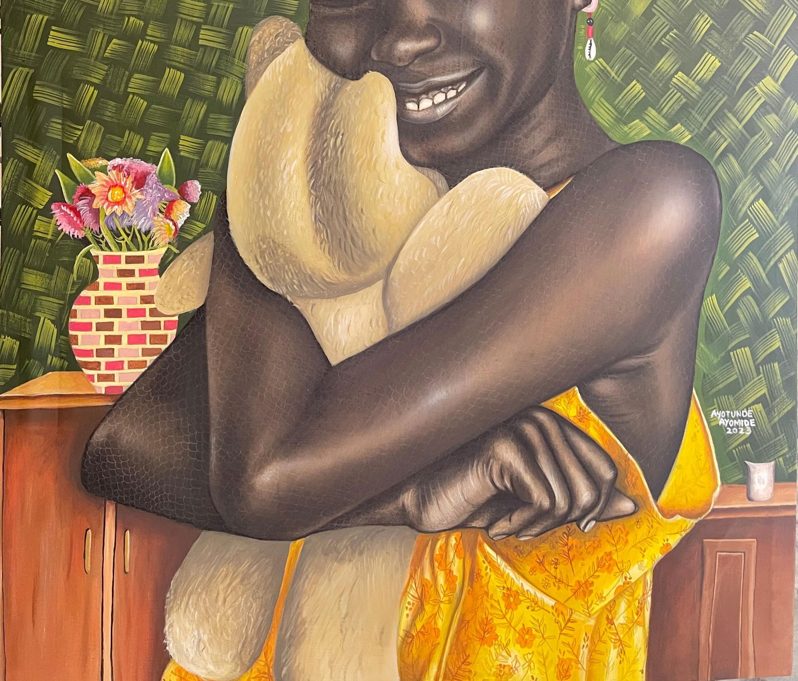 Ayotunde Ayomide, Companion - Contemporary, 21st Century, Figurative Portrait, Women, Teddy Bear, - 11
