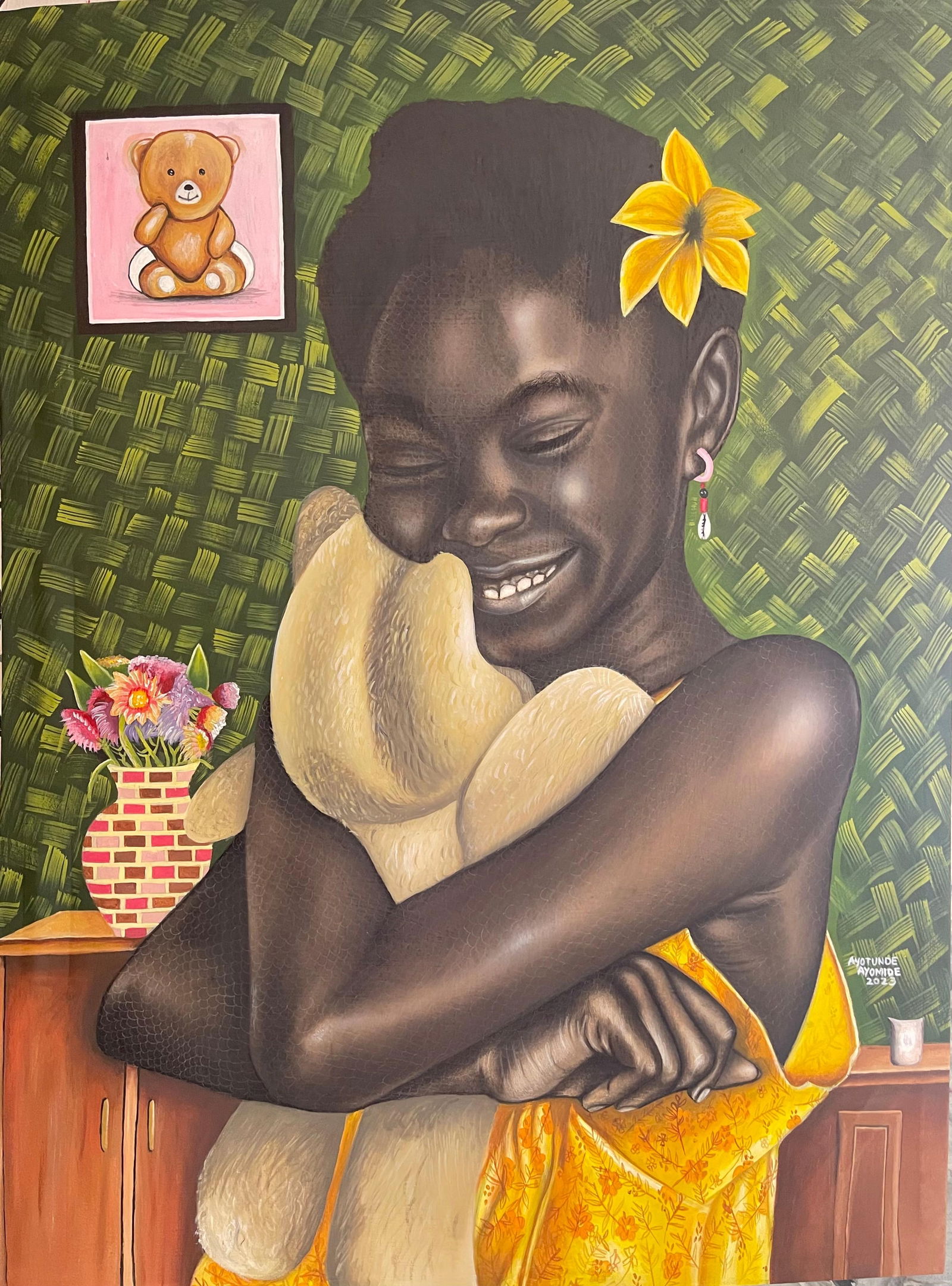 Ayotunde Ayomide, Companion - Contemporary, 21st Century, Figurative Portrait, Women, Teddy Bear, - 5