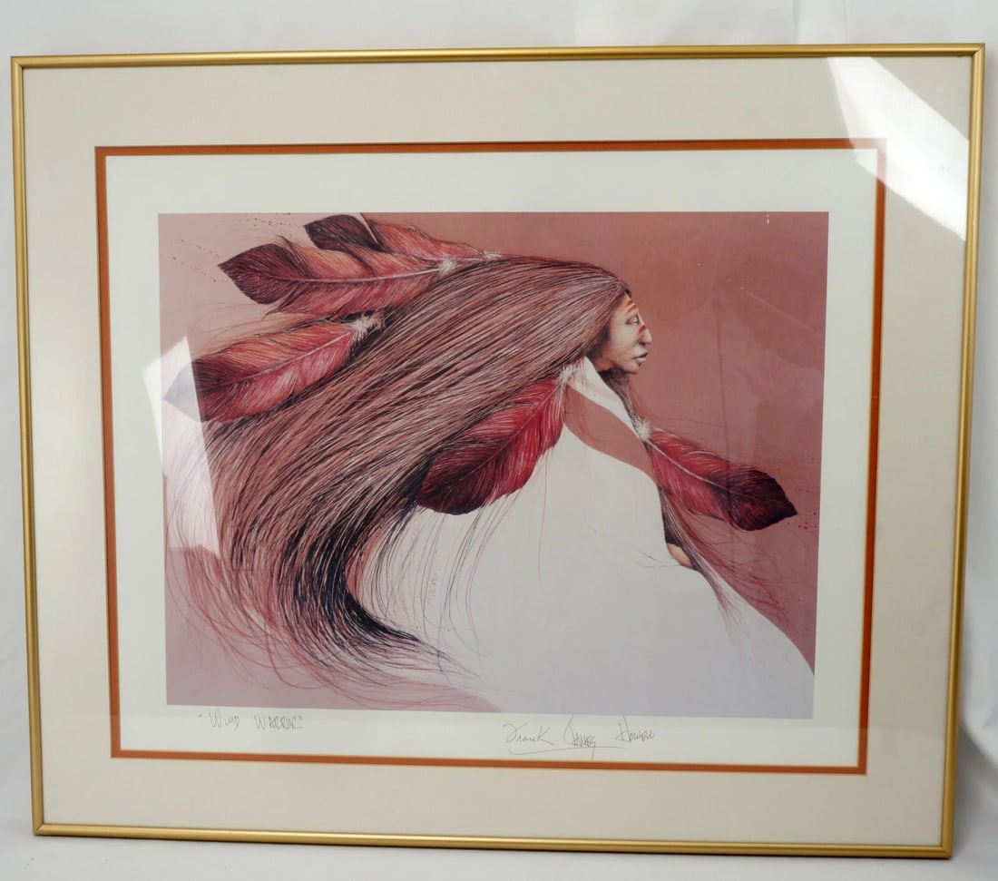 Framed Signed Lithograph Wind Warrior: Title:Framed Signed Lithograph Wind Warrior Size:Artwork 20 in x 15 in. Framed 28 ¾ in x 24 ¼ in x 1 1/8 in thick. Description:A framed and signed lithograph print by Frank Howell (1937-1997