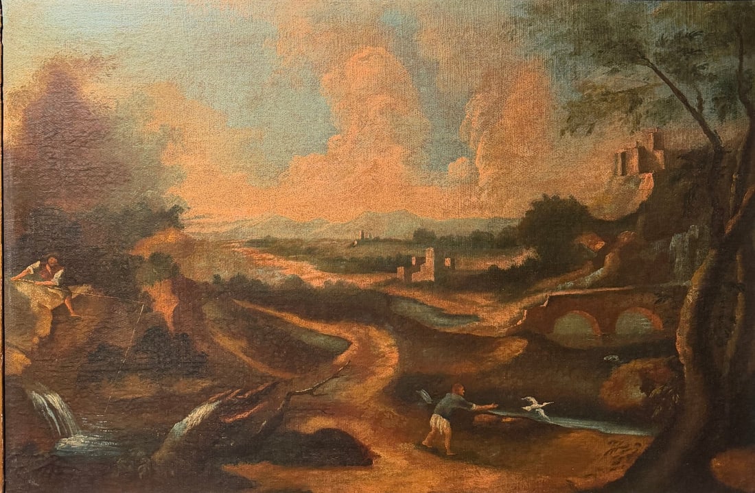 Unknown, Landscape with Ruins, 18th Century, Oil on Canvas, Framed - 5
