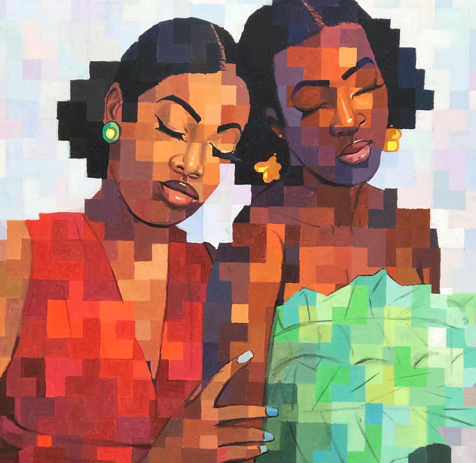 Olamilekan Okunade, Sisterly Solidarity -21st Century, Contemporary, Figurative, Pixel, Love, Women, - 4