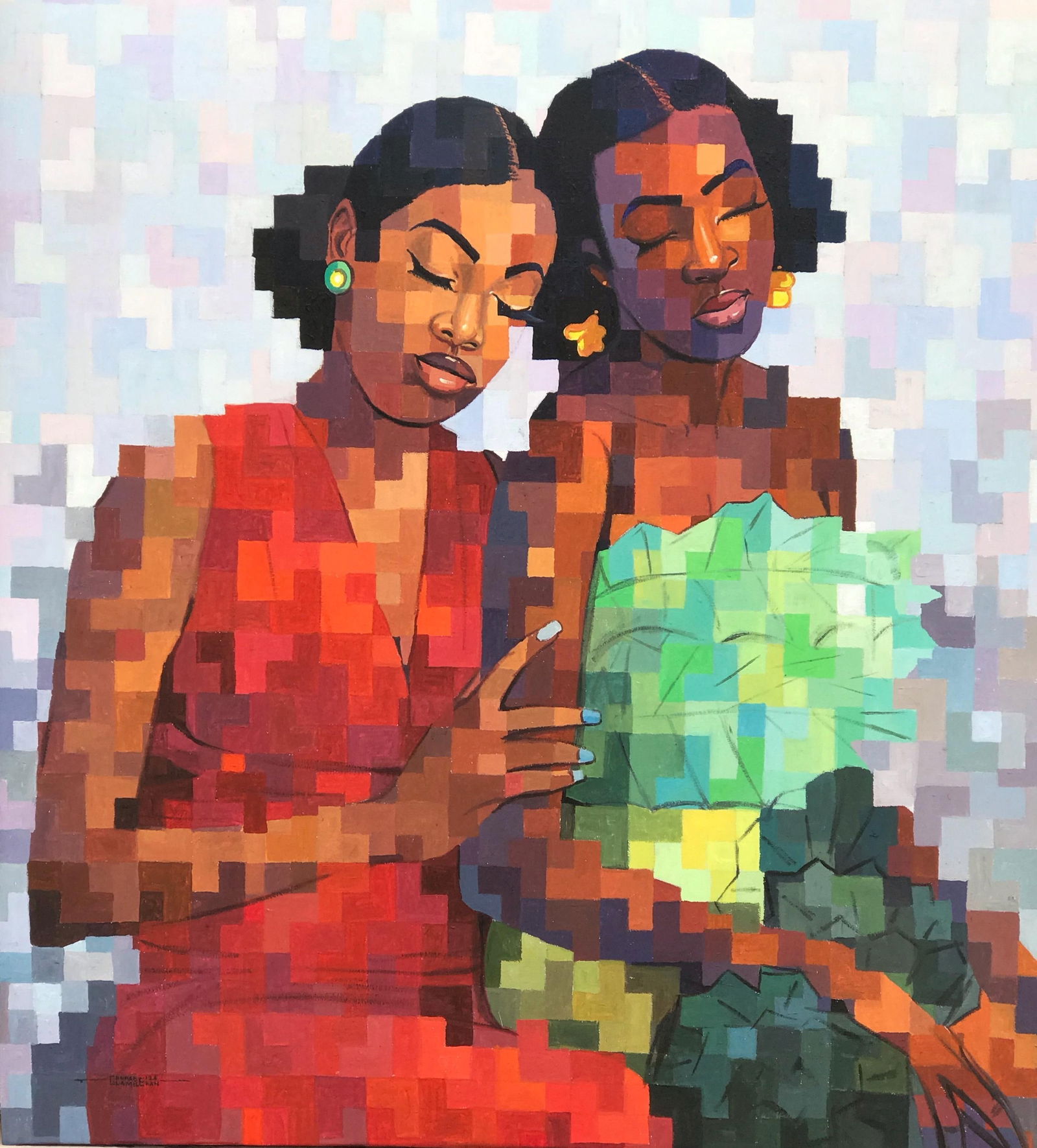 Olamilekan Okunade, Sisterly Solidarity -21st Century, Contemporary, Figurative, Pixel, Love, Women, - 5