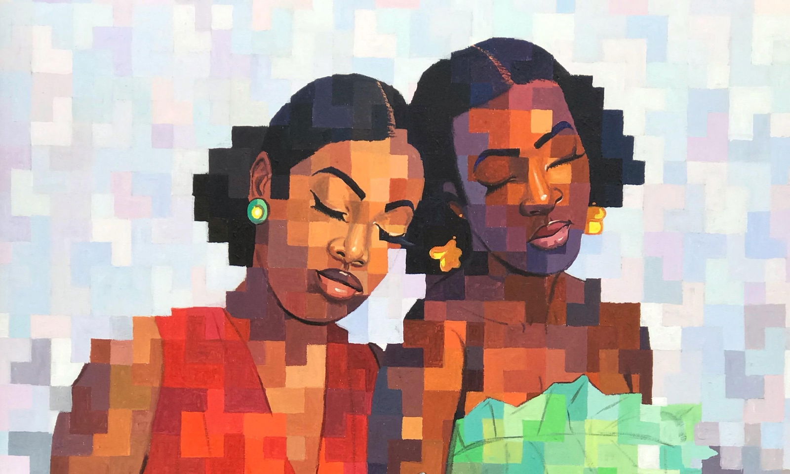 Olamilekan Okunade, Sisterly Solidarity -21st Century, Contemporary, Figurative, Pixel, Love, Women, - 6