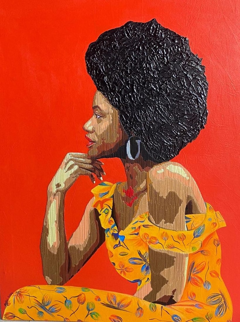 Bello Adedoyin, Untitled -21st Century, Contemporary, Figurative, Embroidery, Acrylic, Women, 2024 - 2