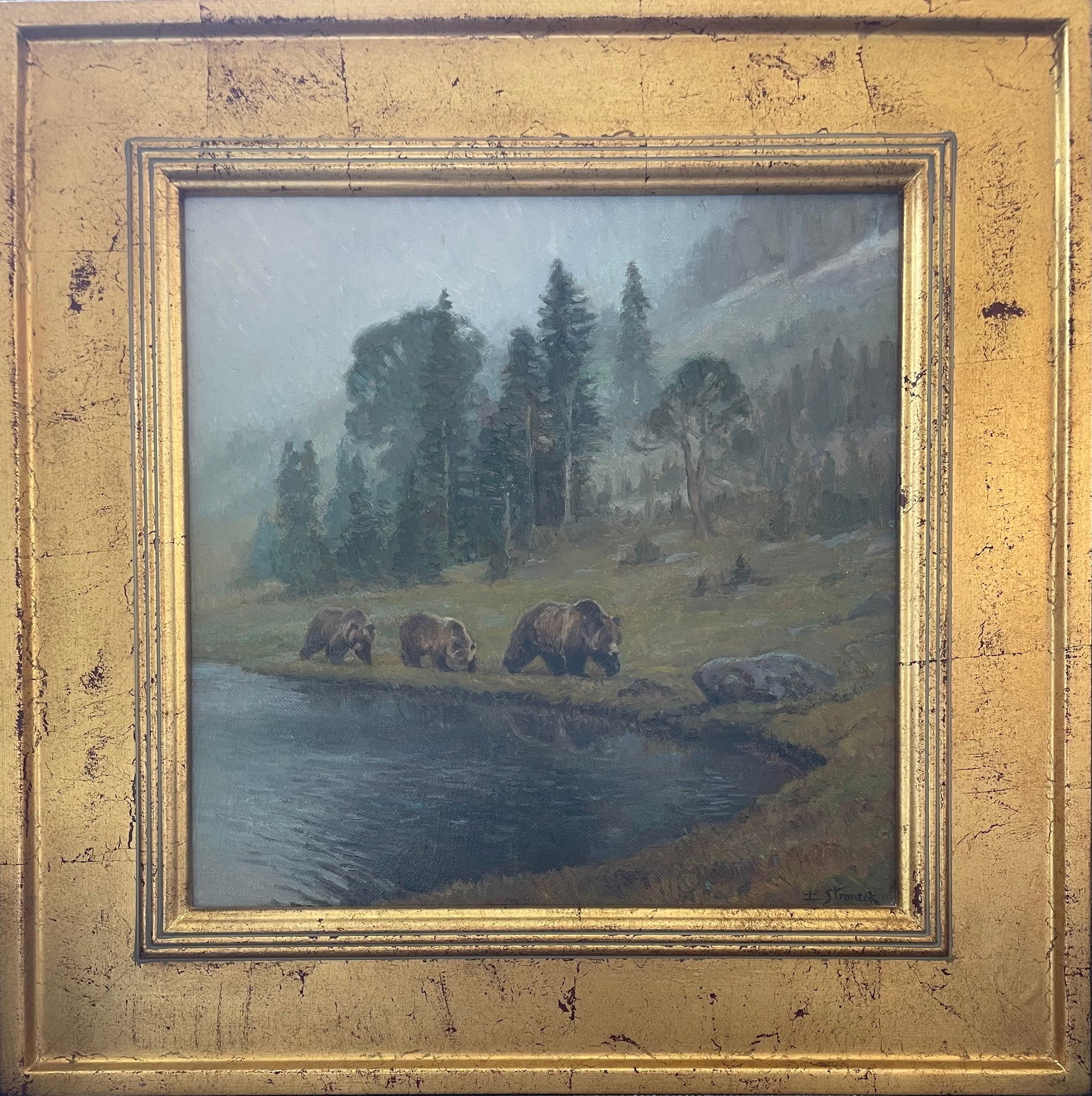 A Walk in the Clouds: Artist: Lee Stroncek Title:A Walk in the Clouds Description: Lee Stroncek (Born 1952) lives in Montana and is known for landscape, fishing genre, wildlife paintings. A full-time artist since 1980, Str