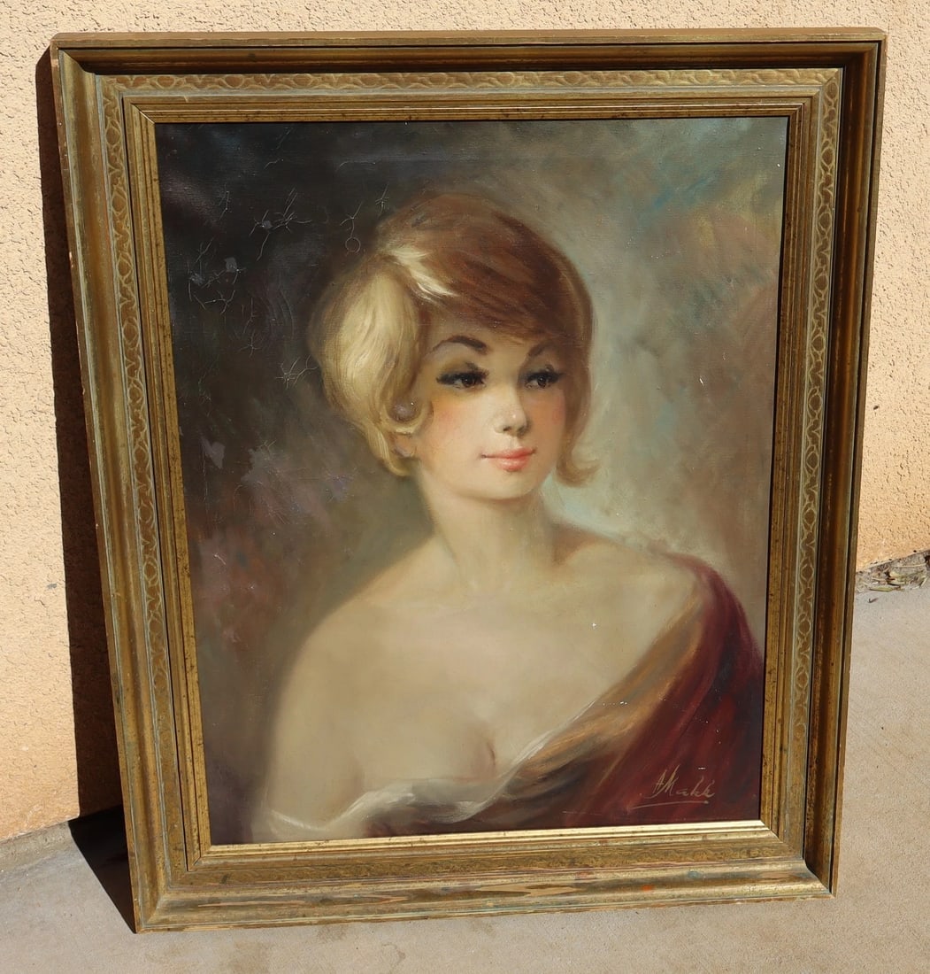 AMERICO MAKK Original oil painting Portrait of a Lady As IS: Title:AMERICO MAKK Original oil painting Portrait of a Lady As ISDescription:AMERICO MAKK (1927-2015). Portrait of a Lady, 27-1/2" x 22" oil on canvas (framed size: 32-1/2" x 26-1/2") signed lower