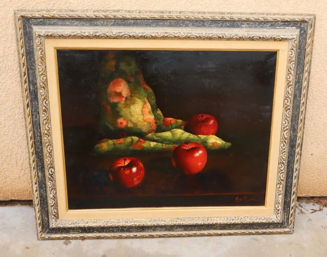 EVA MAKK Original oil painting Still Life with Apples and Textile - 2