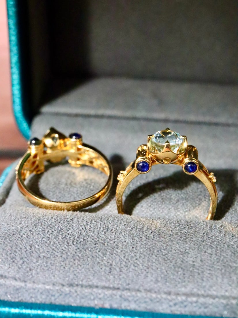 18K Gold Aquamarine Ring with 1.05ct Aquamarine, 0.062ct Diamonds, and 0.28ct Blue Sapphires - 5