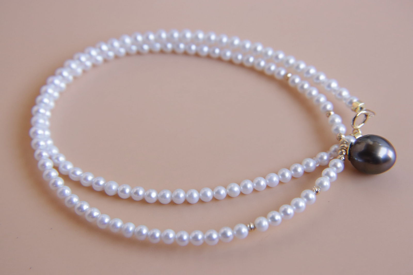 18K Gold Natural Aurora Freshwater Rice Pearl Necklace with Tahitian Pearl Pendant - 6