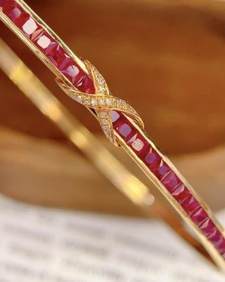 18K Gold Ruby Bracelet with Diamonds, Total 6.37g, 3.6ct Ruby - 2