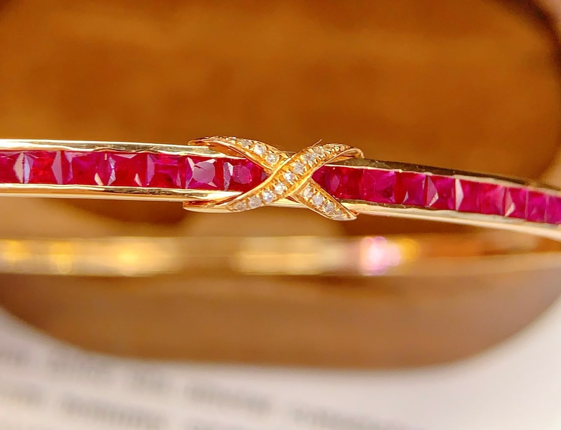 18K Gold Ruby Bracelet with Diamonds, Total 6.37g, 3.6ct Ruby - 7